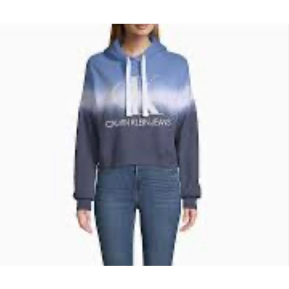 CALVIN Klein Women's Monogram Logo Tie Dye Block Hoodie in Blue Size S